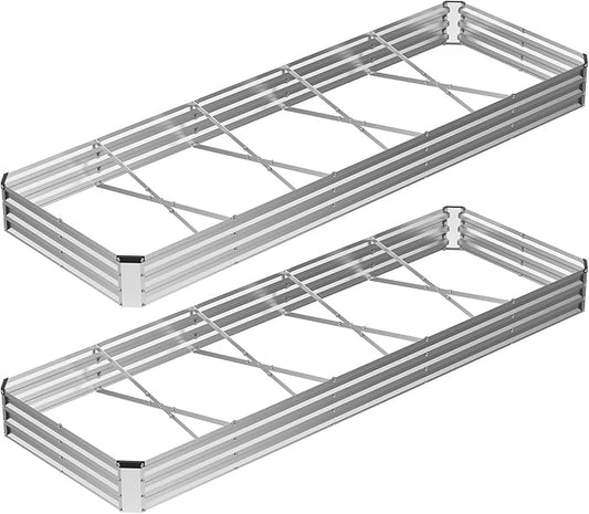 NEWBULIG 12x4x1ft 2PCS Galvanized Raised Garden Bed, Outdoor Metal Planters Box for Vegetables, Flowers & Herbs, Open Base, Easy Assembly, X-Shaped Bars