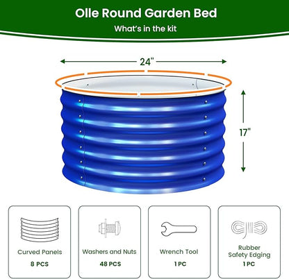 Olle Metal Raised Garden Bed, 17" Tall Twin Round Raised Garden Bed, Garden Boxes Outdoor Raised Bed Kit, Galvanized Planter Boxes Garden Planters for Outdoor Plants, Cobalt Blue 24" X 17"