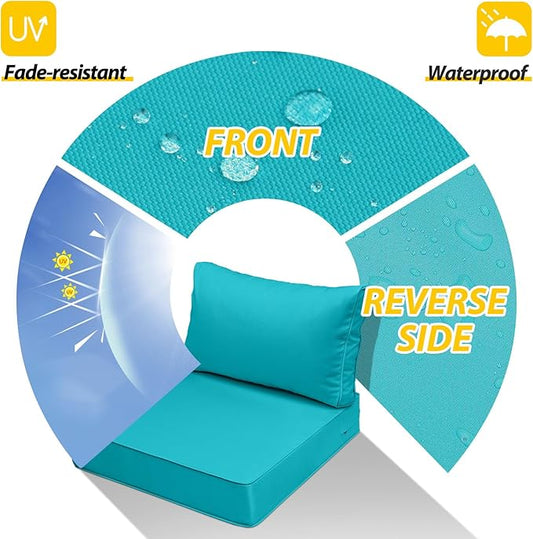 AAAAAcessories Outdoor Seat Cushions for Chairs, Fade-Resistant, Waterproof Patio Furniture Replacement Cushions, 24" x 24" x 5" + 24" x 13.5", Turquoise Blue