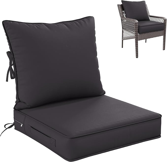 Premium Outdoor Seat Cushion Chair Cushions for Patio Furniture 22 L X 22 W X 4 H Waterproof & Fade Resistant Deep Seat and Backrest Cushion Set with Removable Covers for Chair, Sofa