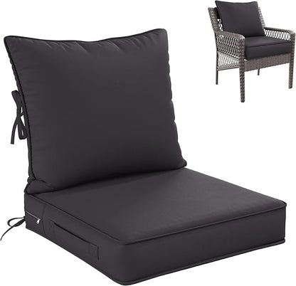 Premium Outdoor Seat Cushion Chair Cushions for Patio Furniture 22 L X 22 W X 4 H Waterproof & Fade Resistant Deep Seat and Backrest Cushion Set with Removable Covers for Chair, Sofa