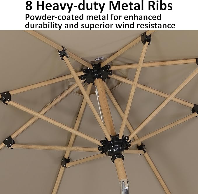 PURPLE LEAF 6.5' x 10' Patio Umbrella Outdoor Table Umbrella Aluminum Market Umbrella with Push Button Tilt & 8 Sturdy Ribs and Crank Rectangular Sun Umbrella for Pool Backyard Beach, Beige