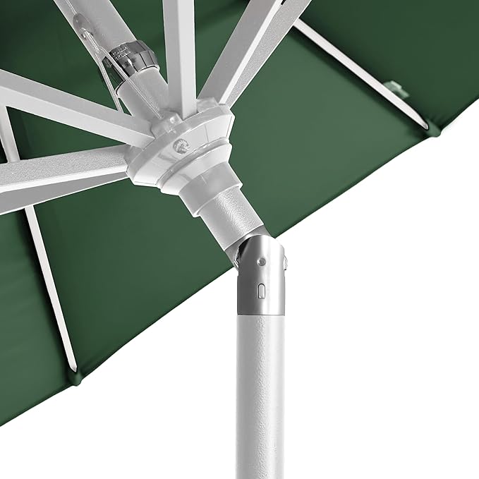 California Umbrella 5-Year-Non-Fading, 9Ft Premium Patio Umbrella, Hand-Crank, Button-Tilt, White Frame, Solution Dyed Hunter Green Fabric