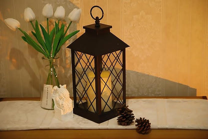 YAKii 13" Decorative Candle Lantern with LED Flameless Candle and Timer, Plastic LED Candle & Holder, Indoor & Outdoor Hanging Lights Thanksgiving &Christmas Day Decorations (Black)