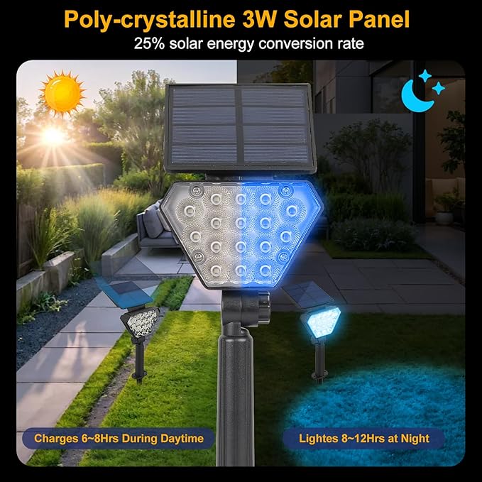 T-SUN Solar Lights Outdoor Waterproof IP65, 6Pack LED Solar Spot Lights Color Changing IP65 Waterproof Smart Auto On/Off for Outside Landscape Garden Yard Lawn Pathway Patio Driveway