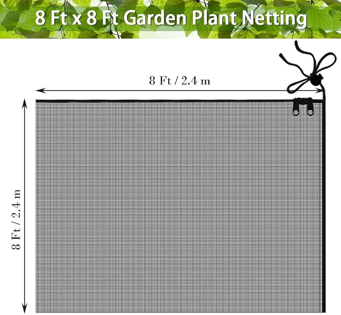 Fruit Tree Netting Covers with Zipper to Protect from Squirrels and Birds Large Netting for Fruit Trees Net Protection, Black, 8' x 8', 1 Pack