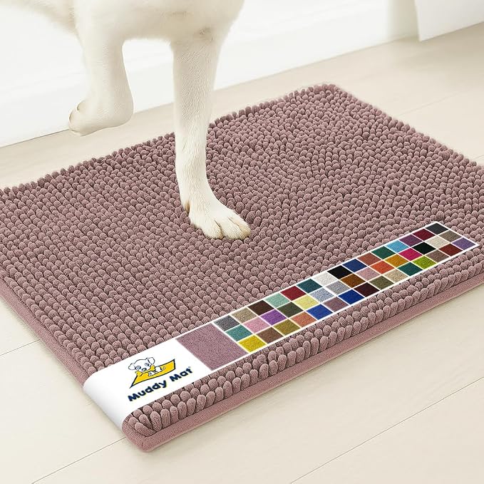 Muddy Mat® | Super Water Absorbent Door Mat Indoor, Microfiber Quick Dry Chenille Entryway Rug, Slip Resistant Front Door Mat, Indoor Mats for Entryway, Machine Washable Pet Rug, Plum 32" x 40"