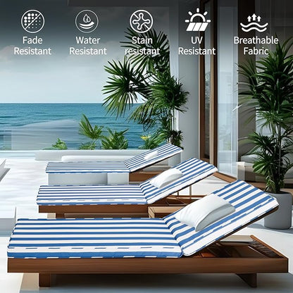 Outdoor Chaise Lounge Cushions for Patio, 72"x22"x3" Lounge Chair Cushions Set of 2, Waterproof Replacement Seat Cushions for Outdoor Furniture