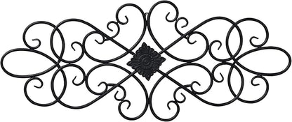 Sintosin Black Wrought Iron Wall Decor 32" x 13", Hanging Flower Scroll Metal Wall Art Decor, Living Room Wall Decor, Vintage House Decorations for Indoor Outdoor Fireplace Bedroom