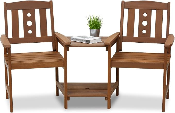 Furinno FG17488 Tioman Outdoor Hardwood Patio Furniture Jack and Jill Chair Set in Teak Oil, Natural