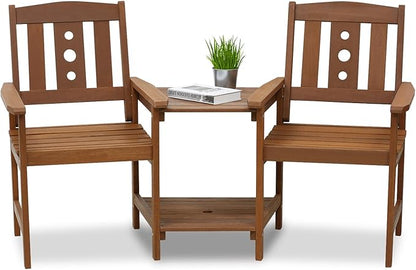 Furinno FG17488 Tioman Outdoor Hardwood Patio Furniture Jack and Jill Chair Set in Teak Oil, Natural