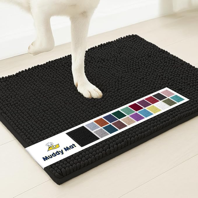 Muddy Mat® | Super Water Absorbent Door Mat Indoor, Microfiber Quick Dry Chenille Entryway Rug, Slip Resistant Front Door Mat, Indoor Mats for Entryway, Machine Washable Pet Rug, Black XXL 60"X48"