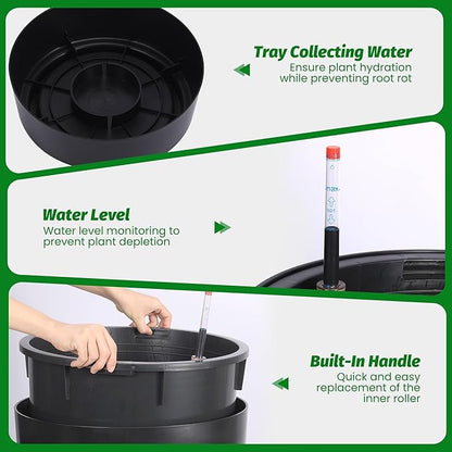 22" Tall Planter Set of 2, Self-Watering Pots, Large Plastic Flower Pots with Drainage & Water Level Monitor, Indoor Outdoor Use for Patio, Porch, Living Room, Office, White & Black