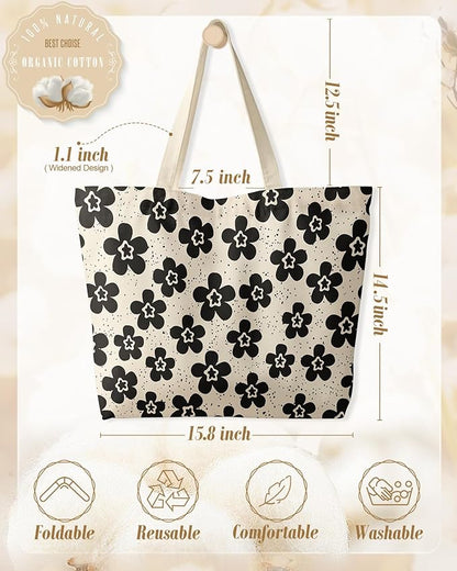 Miss Adola Large Tote Bag for Women - Canvas Tote Bag with Zipper Aesthetic Reusable Shoulder Bag for Gym, Travel, Work