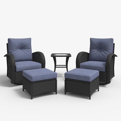 LayinSun 5 Pieces Outdoor Patio Furniture Set, Rattan Wicker Sectional Swivel Rocker Chairs Sets