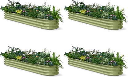 4-Pack Galvanized Raised Garden Bed 8x2x1ft - 12" Tall Metal Planter for Outdoor Plants Vegetables, Metal Garden Box with Stainless Steel Hardware, and Rust-Resistant Coating - Moss Green
