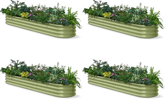 4-Pack Galvanized Raised Garden Bed 8x2x1ft - 12" Tall Metal Planter for Outdoor Plants Vegetables, Metal Garden Box with Stainless Steel Hardware, and Rust-Resistant Coating - Moss Green