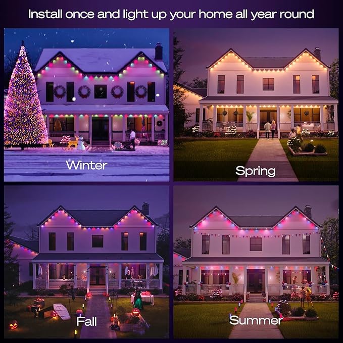 Philips Hue Festavia 150ft Permanent Outdoor String Lights, 80 Dimmable Lights, 55 Lumens Each, Weatherproof, Water-Resistant, White Wire, Color Ambience, Bridge Required