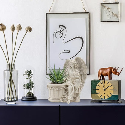 Hemoton 1Pc Artistic Flower Pot Creative Vintage Style Angel Planter Statue for Home Decor Garden Ornament Decorative Outdoor Flowerpot for Lawn and Patio Beige