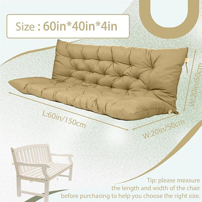 2/3 Seater Swing Replacement Cushion, Waterproof Porch Swing Cushions with Backrest, Thickened Bench Cushions for Outdoor Furniture, for Outdoor Patio Swing (Beige, 60 * 40 in)
