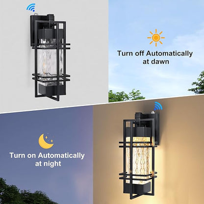 Dusk to Dawn Outdoor Front Porch Light Fixtures Wall Mount,2 Pack Sensor Exterior Lighting Fixtures for House, Waterproof Wall Sconce Lights, Outside Lantern Lamp for Garage, Doorway(Bulb Included)