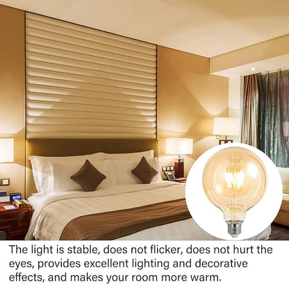 BoostArea LED Bulbs 60 Watt Equivalent, 2 Pack 6W G125 Led Globe Bulbs, Antique Vintage Light Bulbs Amber, E26 LED Edison Light Bulb, 2700K 800LM Warm White, E26 Standard Base, Non-Dimmable