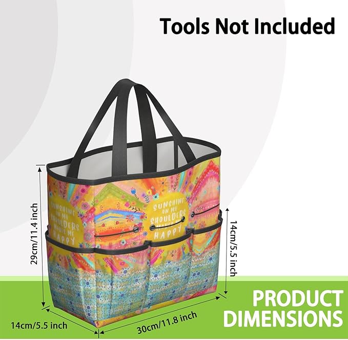 Boho Garden Tool Bag - Waterproof Floral Garden Tote with 8 Pockets, Large Storage Home Organizer Gardening Tool Oxford Bag for Garden Tools Kits Holder, Ideal Outdoor Gardening Gift for Women & Men