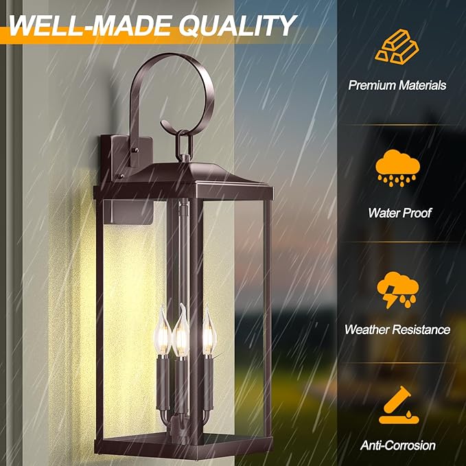 24" Extra Large Outdoor Wall Light for House, Oil Rubbed Bronze 3-Light Waterproof Exterior Porch Lamp Wall Mount, Modern Outside Wall Sconce Coach Light Brown, E12, 1-Pack