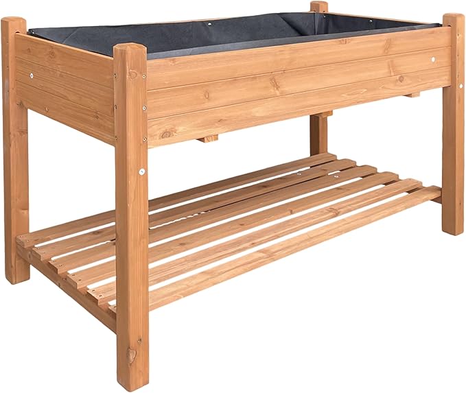 Raised Garden Bed 49.5'' x 23.5'' x 30'' — Fir Wood Elevated Planter with Bottom Storage Shelf, Brown Raised Bed Garden Planters for Vegetables, Herbs & Flowers, Outdoor Patio Balcony