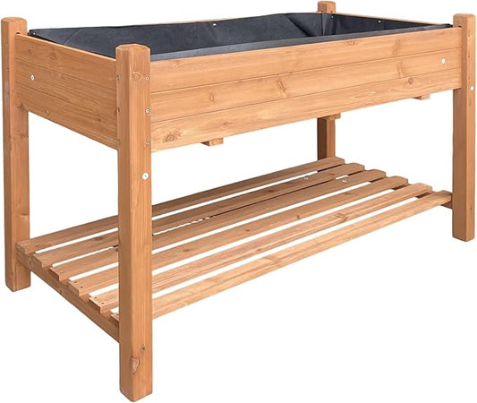 Raised Garden Bed 49.5'' x 23.5'' x 30'' — Fir Wood Elevated Planter with Bottom Storage Shelf, Brown Raised Bed Garden Planters for Vegetables, Herbs & Flowers, Outdoor Patio Balcony