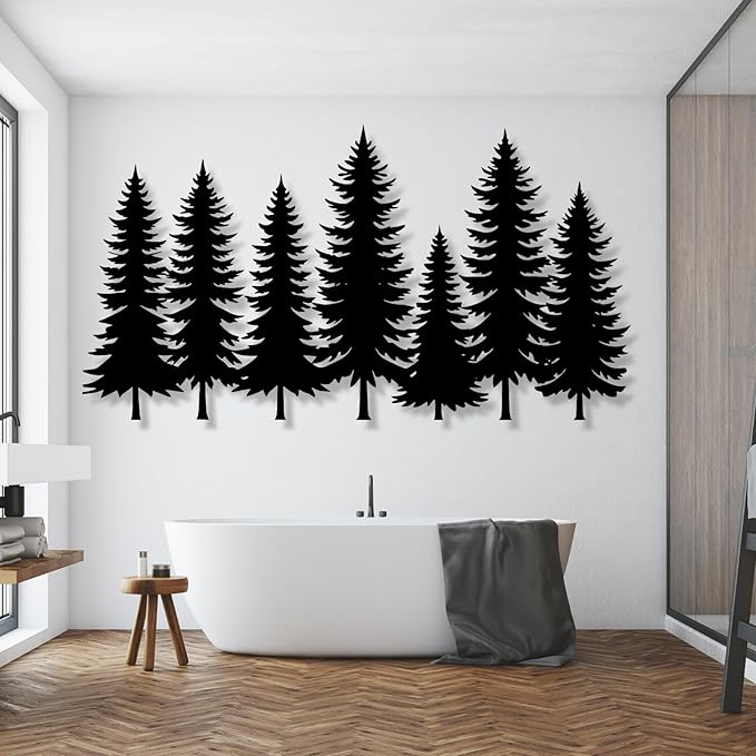 lunwall Metal Pine Tree Wall Art, Metal Forest Wall Art, Pine Branch Wall Decor, Christmas Tree Wall Decor, Forest Wall Hanging, Nature Lover Gift (Style 1, 69" W x 37" H / 175 x 95 cm)