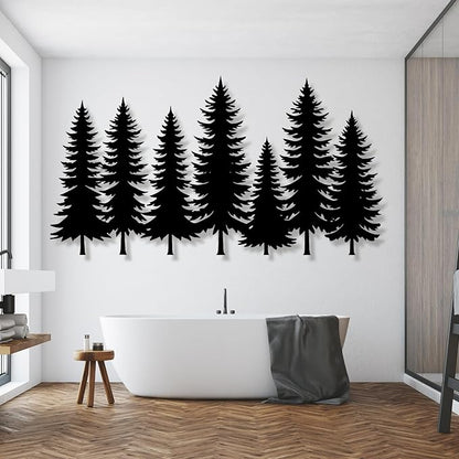 lunwall Metal Pine Tree Wall Art, Metal Forest Wall Art, Pine Branch Wall Decor, Christmas Tree Wall Decor, Forest Wall Hanging, Nature Lover Gift (Style 1, 69" W x 37" H / 175 x 95 cm)