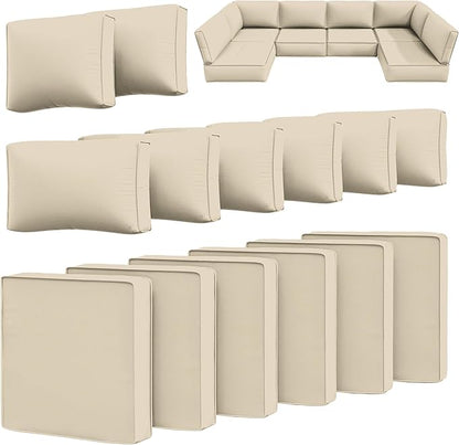14 Pcs Outdoor Cushion Slipcovers Outdoor Patio Cushion Covers Replacement Waterproof with Zipper for Outdoor Furniture, Patio Sofa Couch 3 Sizes, Covers Only