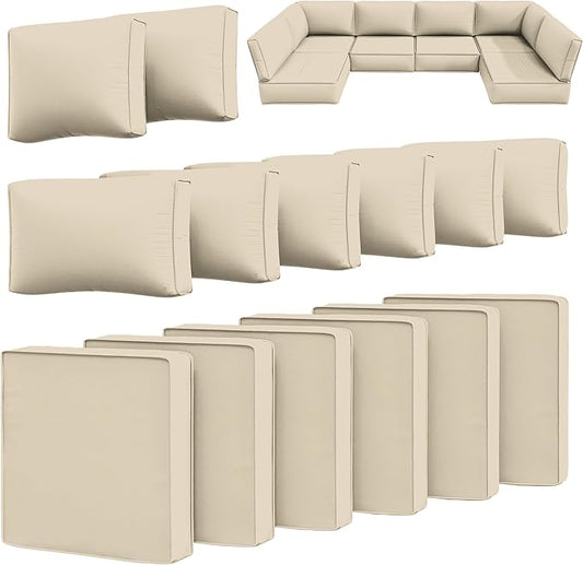 14 Pcs Outdoor Cushion Slipcovers Outdoor Patio Cushion Covers Replacement Waterproof with Zipper for Outdoor Furniture, Patio Sofa Couch 3 Sizes, Covers Only