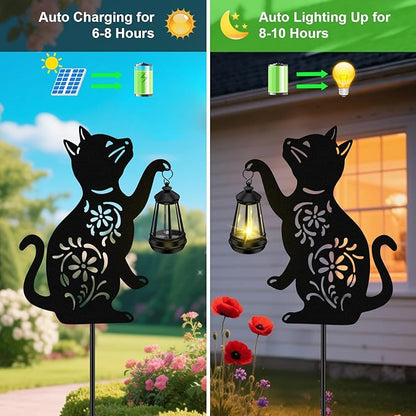 Solar Cat Hanging Lantern Outdoor, 2 Pack Christmas Black Cat Solar Lights, Cat Lover Gifts for Women Mom Grandma Birthday,Mother's Day,Waterproof Garden Ornaments Decor Outside Backyard,Patio,Pathway