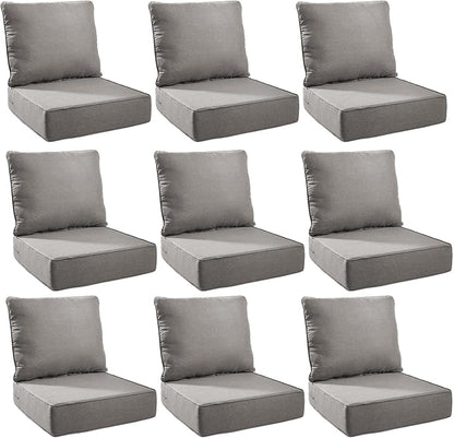 Outdoor Cushion Set for Furniture Patio Furniture, UV Resistant, Water Resistant - 6 Inch Thick Foam Garden Cushions– 24x24 Inch Patio Seat Covers for Chair/Sofa/Couch | Grey | 9-Pack |