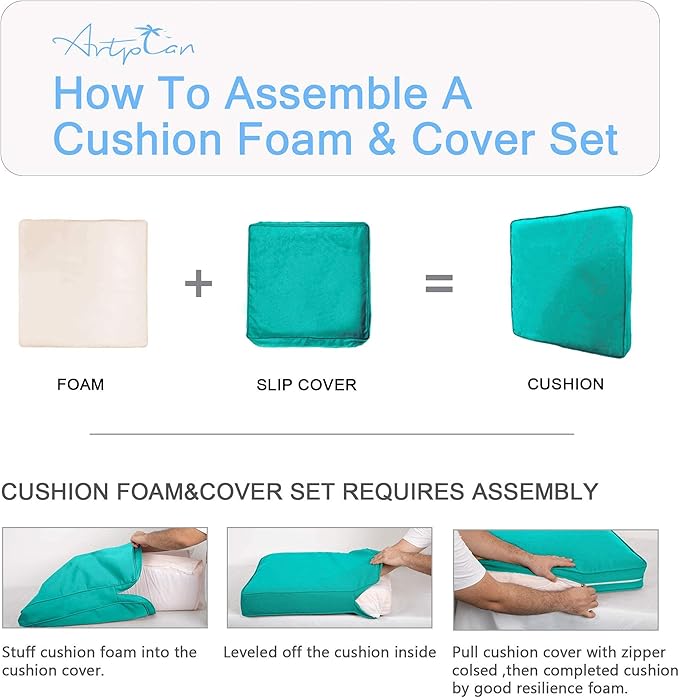 ARTPLAN Outdoor Deep Seating Cushions with Backrest Set, All-Weather Waterproof Patio Sofa Cushions for Sectionals, High-Resilience Foam Garden Furniture Cushion Cover,Aqua