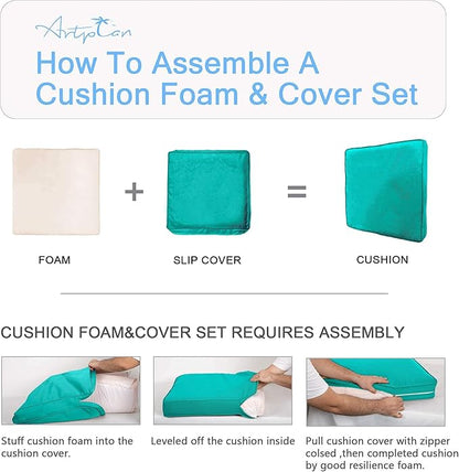 ARTPLAN Outdoor Deep Seating Cushions with Backrest Set, All-Weather Waterproof Patio Sofa Cushions for Sectionals, High-Resilience Foam Garden Furniture Cushion Cover,Aqua