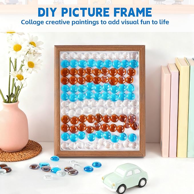 3/4 Inch Blended Fire Glass Beads,20LB Round Fire Glass Beads for Fire Pit Table, Fireplace and Fire Bowl (Caribbean Blue+Crystal Ice+Amber)