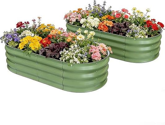 Galvanized Raised Garden Bed Kit, Planter Garden Boxes Outdoor, Oval Large Metal for Vegetables Fruits, Flowers Planter Boxes, Easy Assembly Garden Bed Kit (Green, 4×2×1FT (2-Pack)