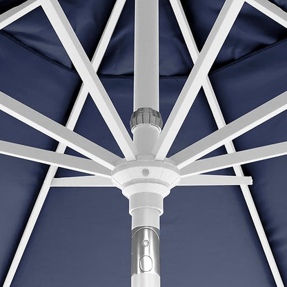 California Umbrella 5-Year-Non-Fading, 9Ft Premium Patio Umbrella, Hand-Crank, Button-Tilt, White Frame, Solution Dyed Navy Fabric