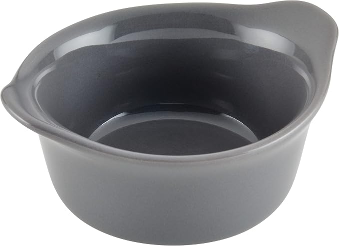 Rachael Ray Solid Glaze Ceramics Round Ramekins/Dipping Cup Set, 4 Piece, Gray