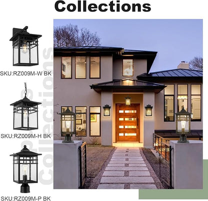 Outdoor Post Light Fixture, Large Exterior Pillar Lantern with Black Finish & Seeded Glass, 9 Inch Square Pier Mount Lamp for Garden, Backyard, Courtyard, Patio, Deck, Pathway, Walkway