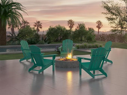 Ciokea Folding Adirondack Chair Wood Texture, Patio Adirondack Chair Weather Resistant, Plastic Fire Pit Chair with Cup Holder, Lawn Chair for Outdoor Porch Garden Backyard Deck (Lake Blue)