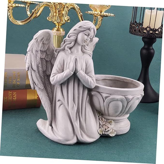 Unomor 1Pc Resin Angel Flowerpot Home Decor Chic Succulent Planter Figurine and Stable Decorative Supply for Indoor and Outdoor Unique Angel Design for Planting and Garden