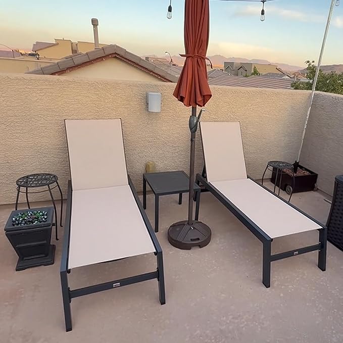 PURPLE LEAF Patio Chaise Lounge Set 4 Pieces Aluminum Outdoor Lounge Chairs with Wheels, Textilene Sunbathing Recliner, Beige