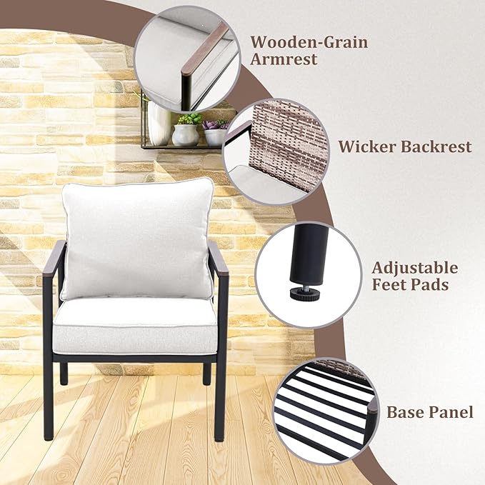 COOS BAY Sand Dune 5 Piece Wicker Patio Furniture Set, Rattan Outdoor Furniture with Nesting Tables, Chairs, Loveseat, and Coffee Tables, Brown/Beige