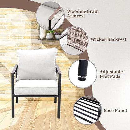 COOS BAY Sand Dune 5 Piece Wicker Patio Furniture Set, Rattan Outdoor Furniture with Nesting Tables, Chairs, Couch, Coffee Tables, and Ottoman, Brown/Beige