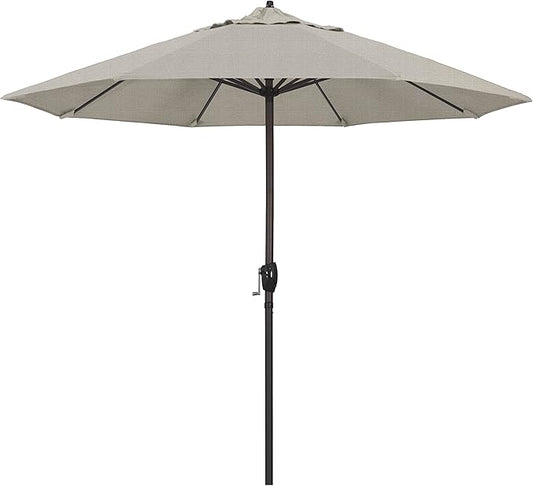 California Umbrella 9' Round Aluminum Outdoor Deck, Pool or Patio Umbrella, Crank Lift, Auto Tilt, Bronze Pole, Woven Granite Olefin