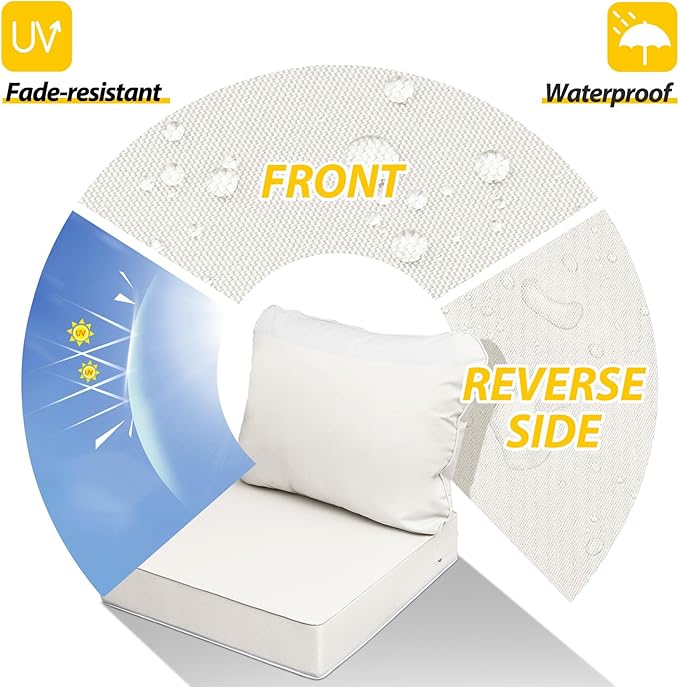 AAAAAcessories Outdoor Seat Cushions for Chairs, Fade-Resistant, Waterproof Patio Furniture Replacement Cushions, 23.5" x 25.5" x 5" + 23.5" x 19", Creamy White